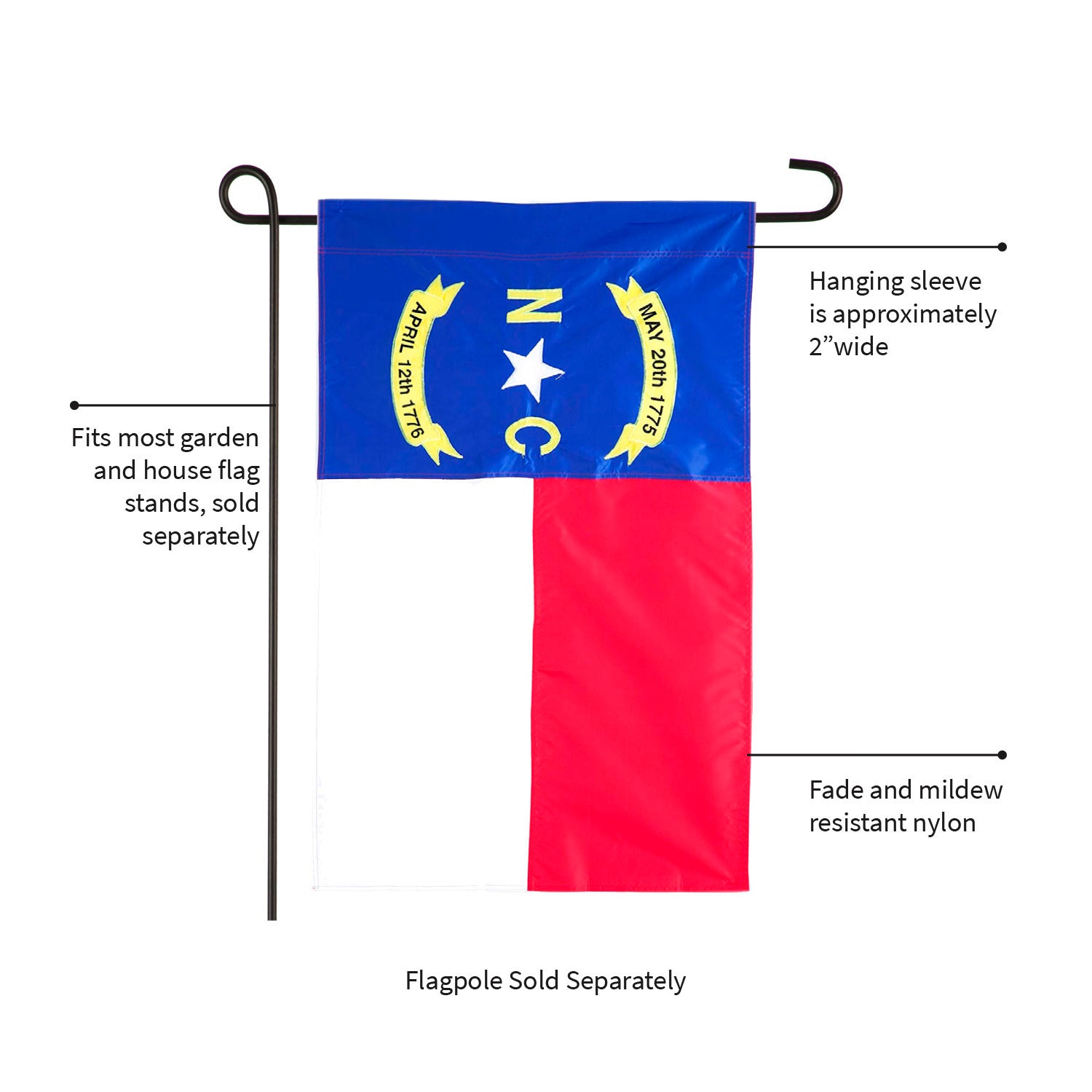 North Carolina State Pride Appliqué Garden Flag