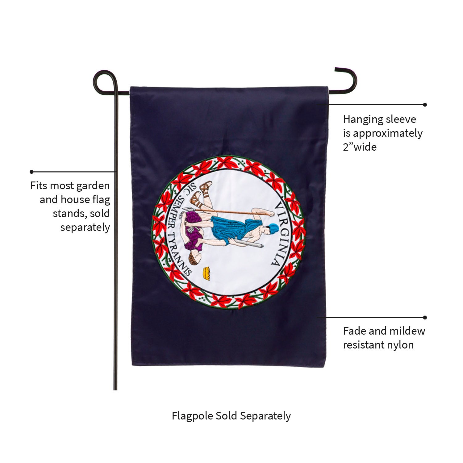 Virginia State Applique Garden Flag