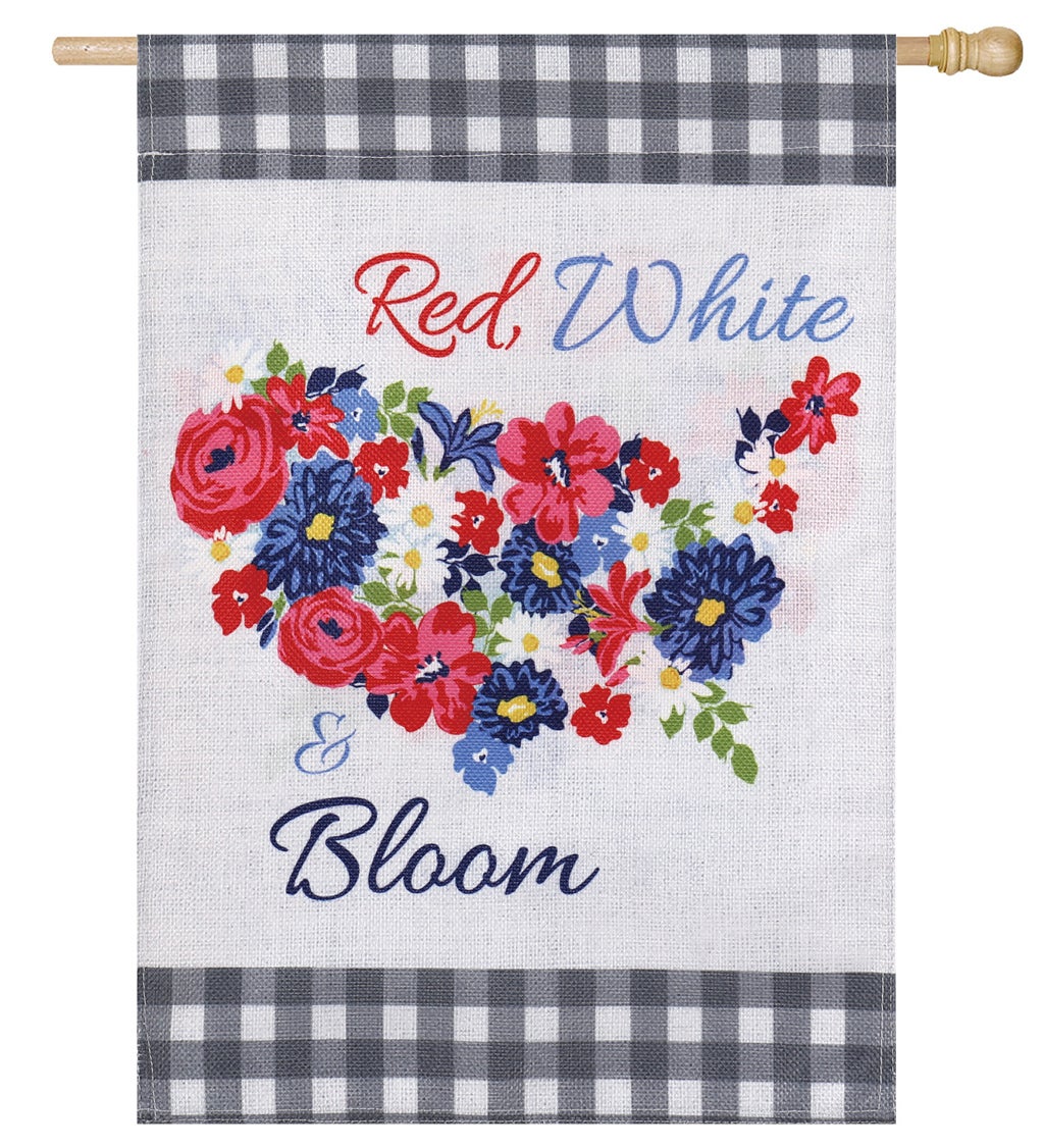Red White Bloom House Burlap Flag