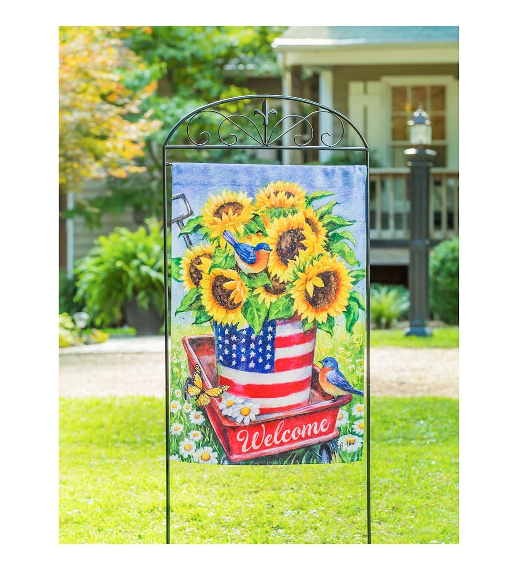 Patriotic Sunflower Wagon House Textured Suede Flag