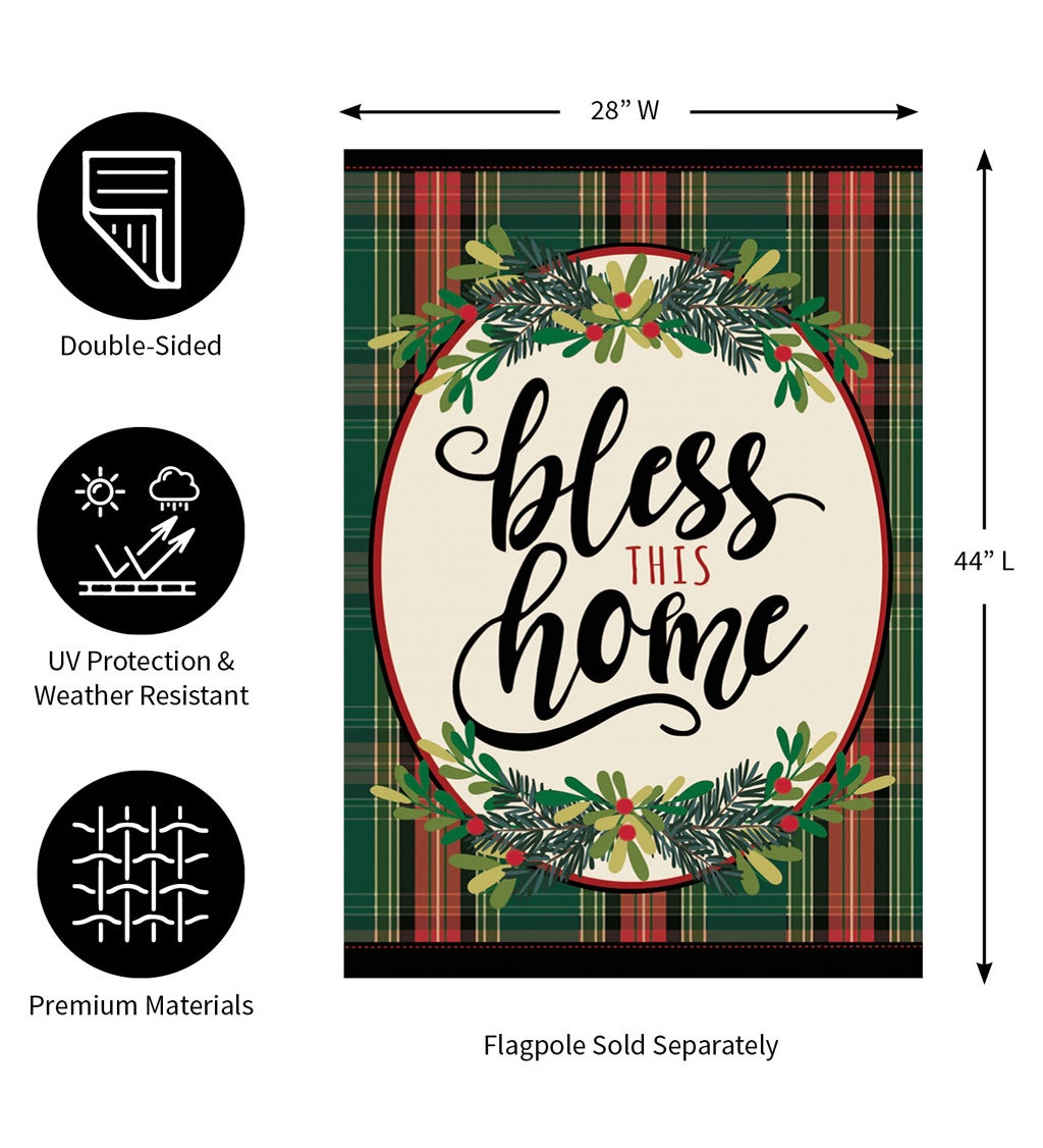 Bless This Home Plaid House Linen Flag