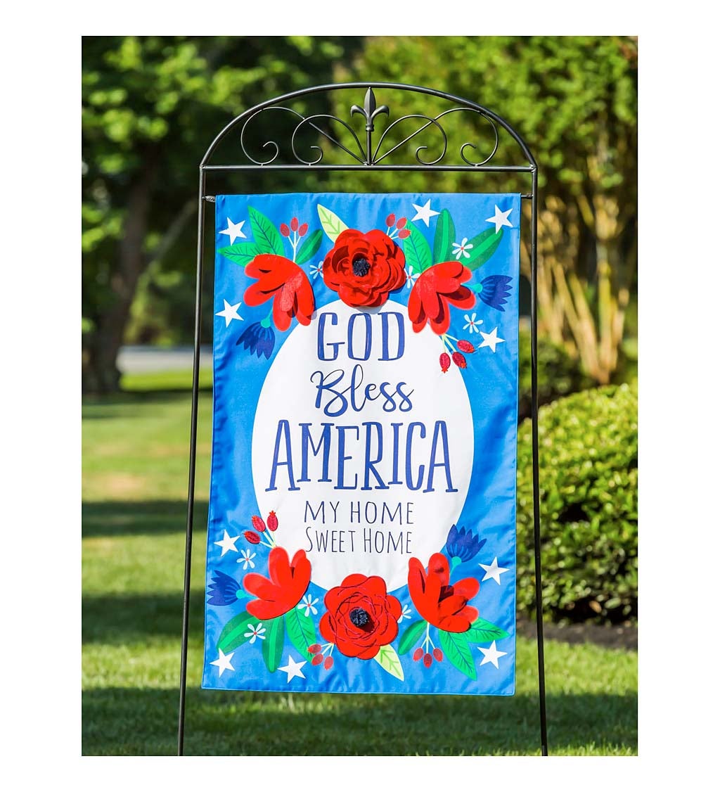 God Bless America Floral House Linen Flag