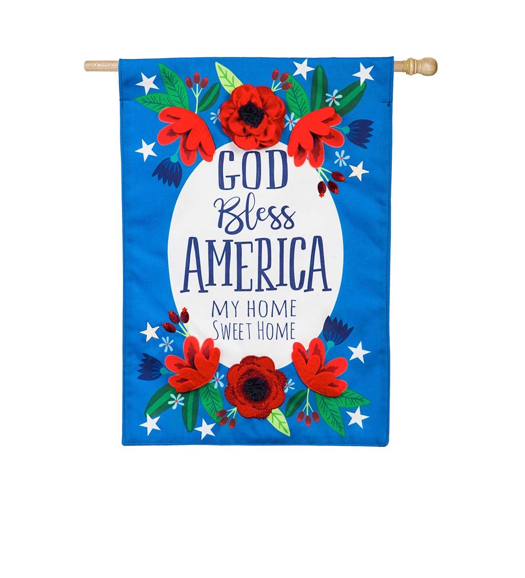 God Bless America Floral House Linen Flag