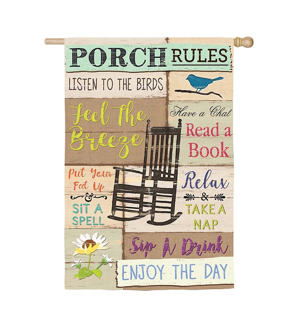 Porch Rules Suede House Flag