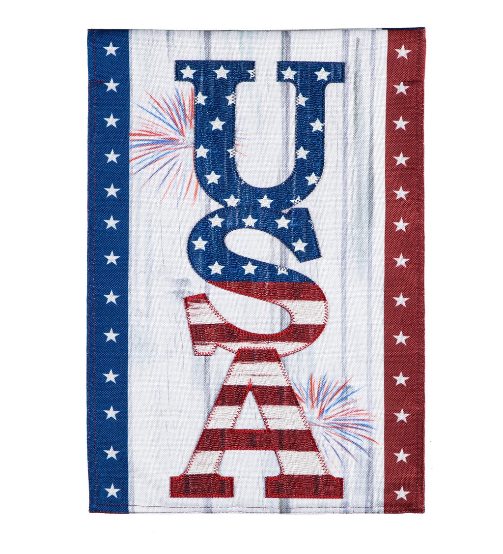 USA Fireworks Garden Burlap Flag