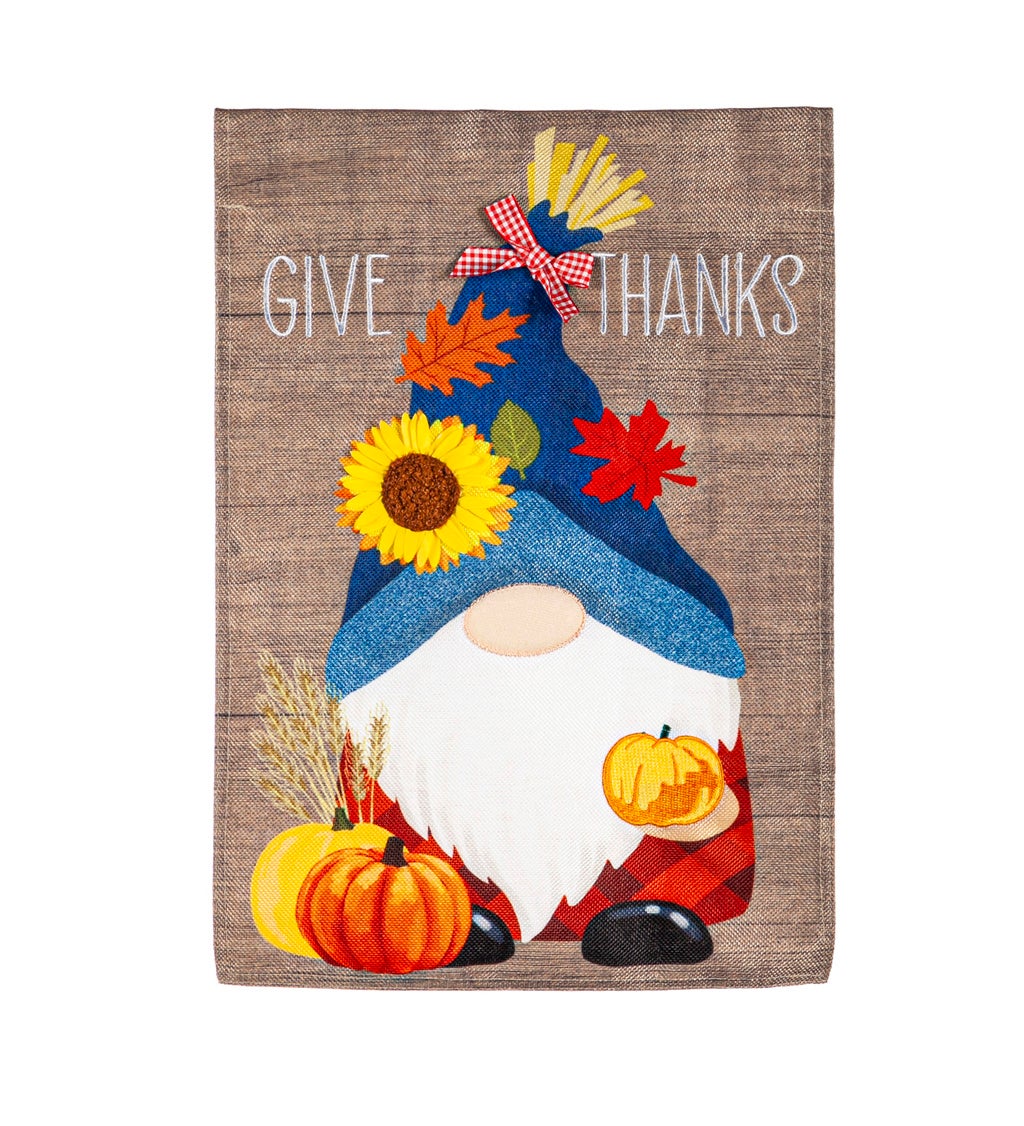 Give Thanks Fall Gnome Garden Burlap Flag