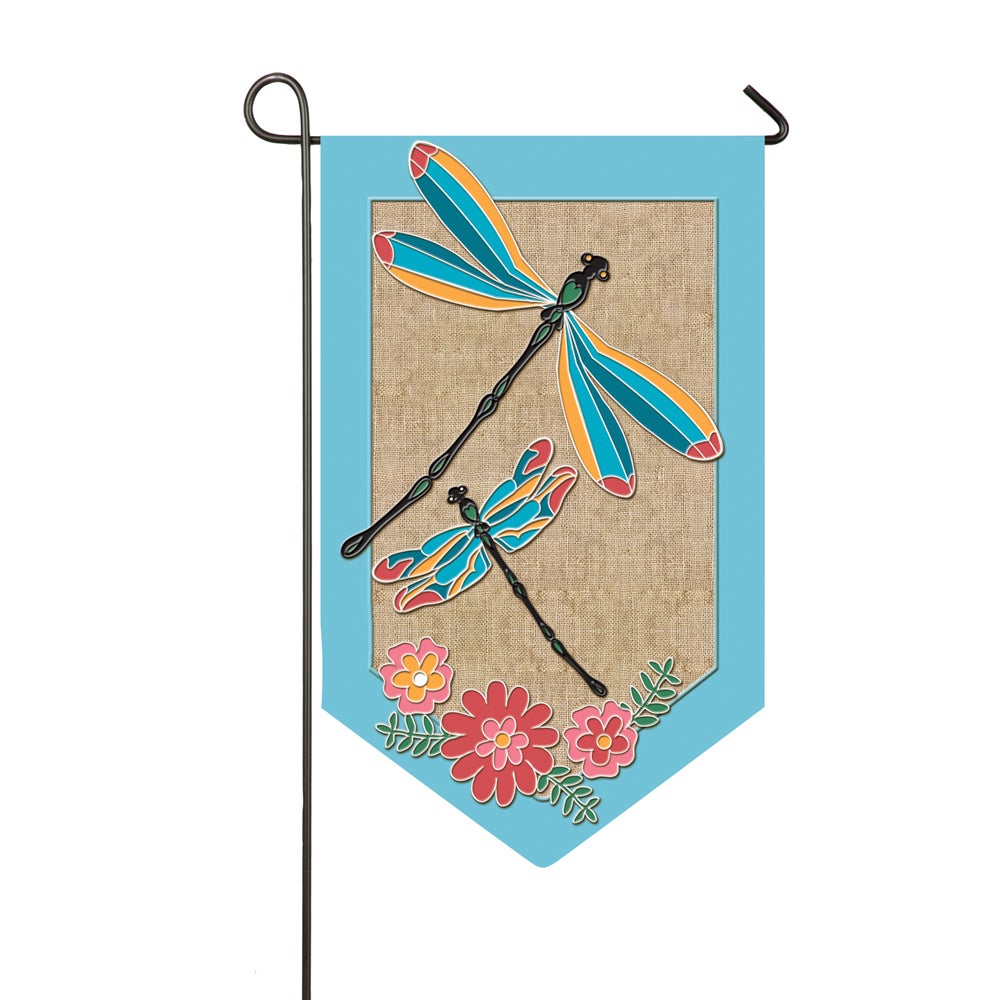 Dragonflies And Flowers Shaped Burlap Garden Flag