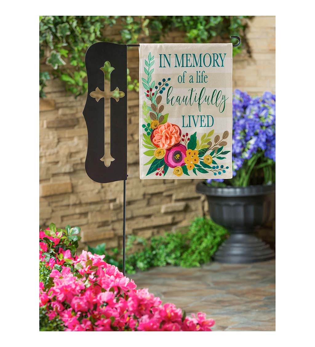 In Memory of a Life Beautifully Lived Garden Burlap Flag