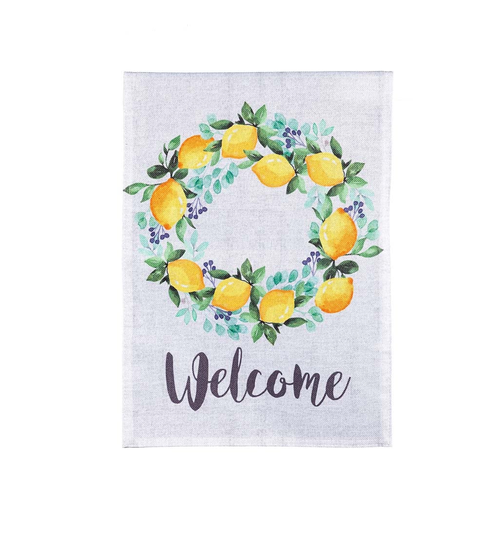 Welcome Lemon Wreath Garden Burlap Flag