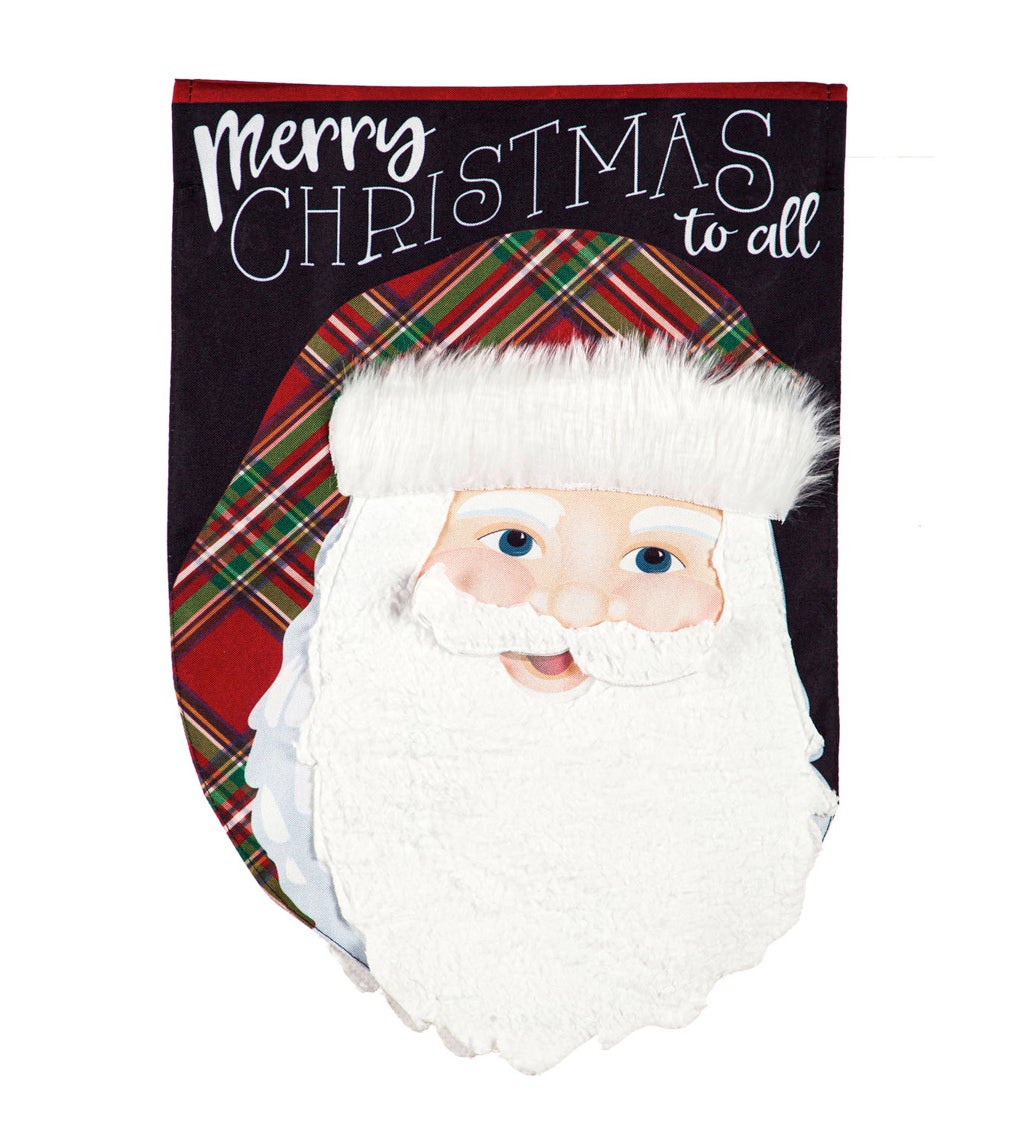 Merry Christmas Plaid Santa Garden Linen Flag