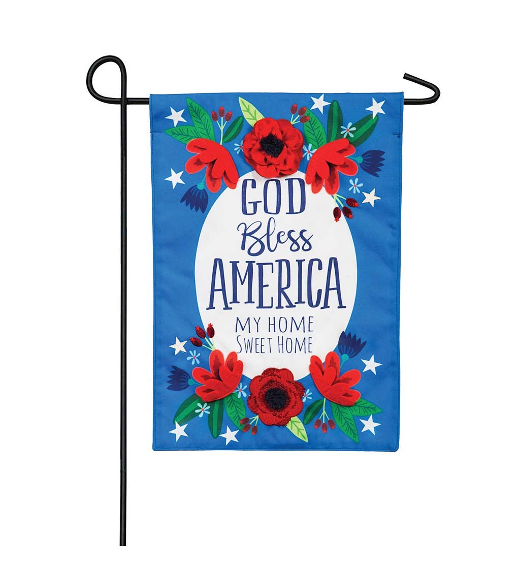 God Bless America Floral Garden Linen Flag
