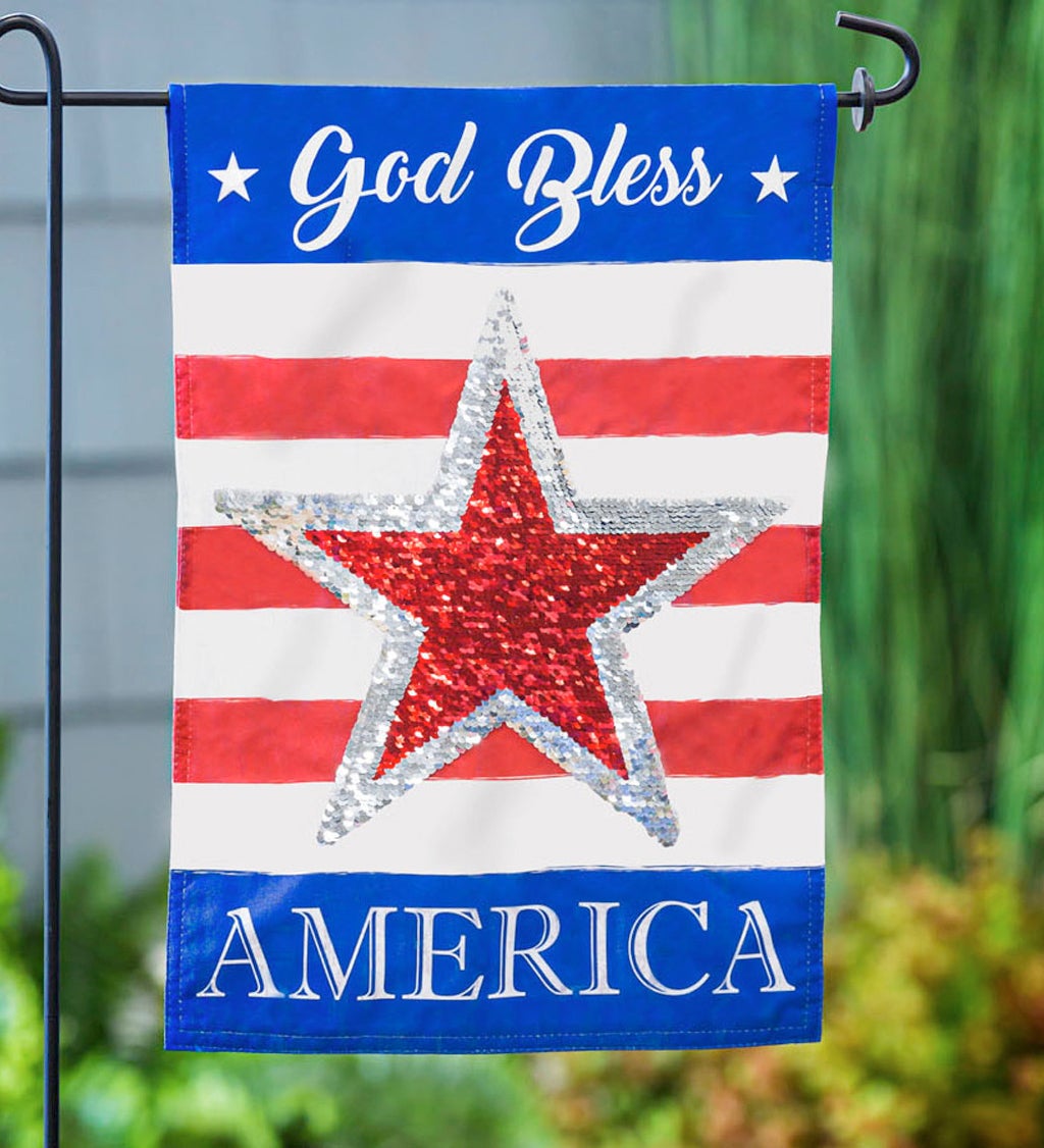 God Bless America Reversible Star Garden Linen Flag