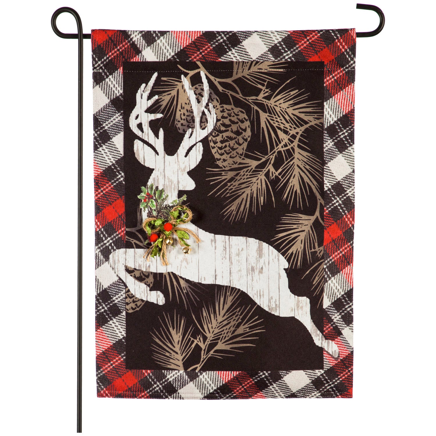 Woodgrain Reindeer Garden Linen Flag