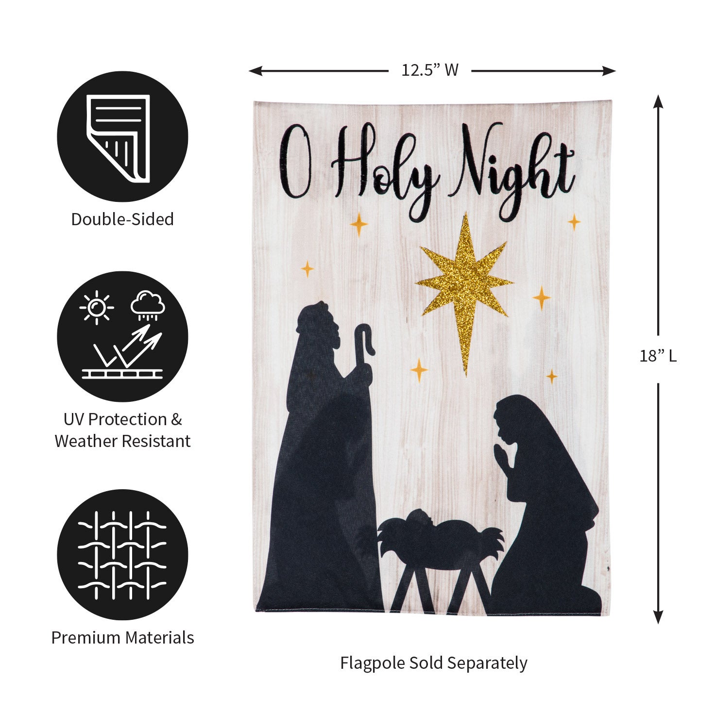 O Holy Night Nativity Silhouette Garden Linen Flag