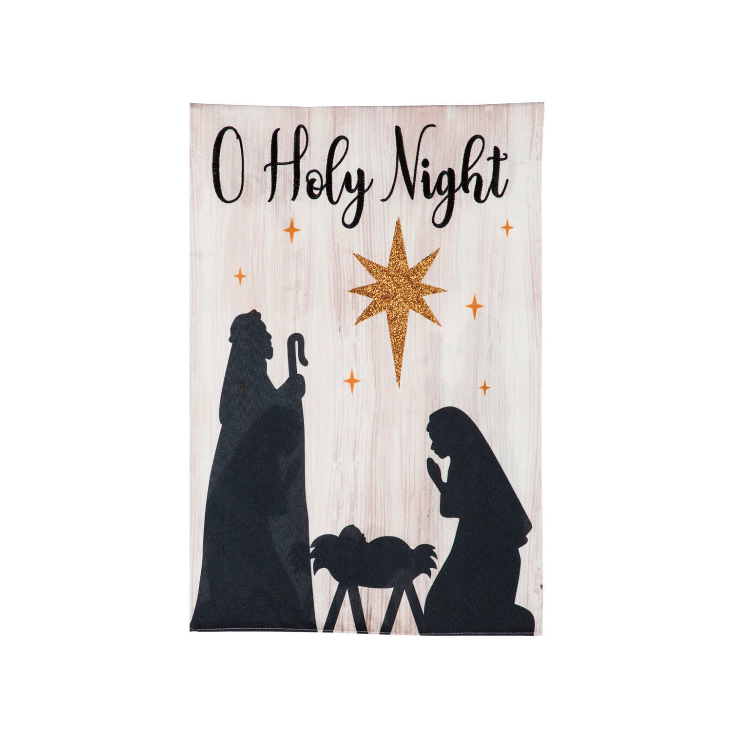 O Holy Night Nativity Silhouette Garden Linen Flag