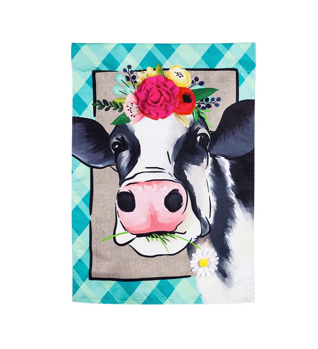 Floral Crowned Cow Garden Linen Flag