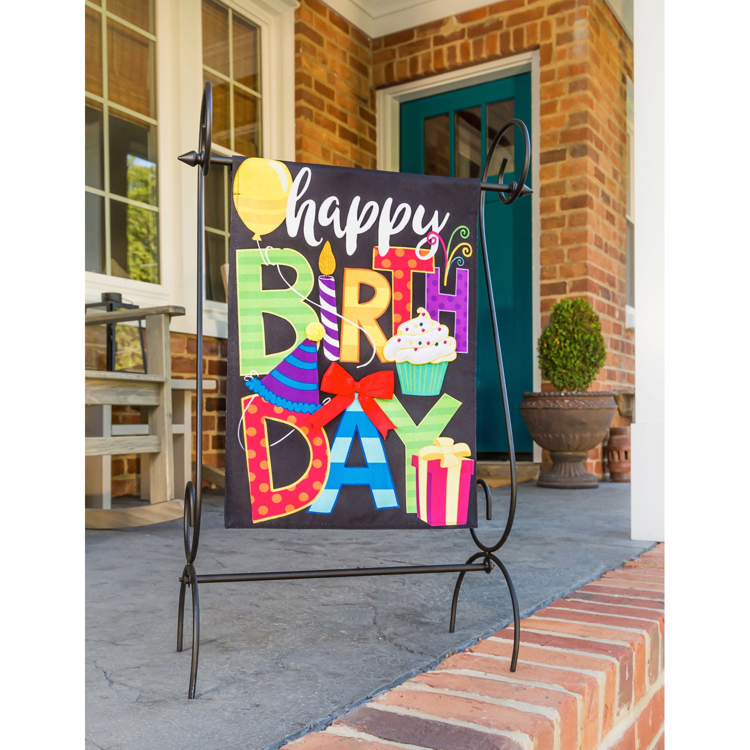 Happy Birthday Garden Linen Flag