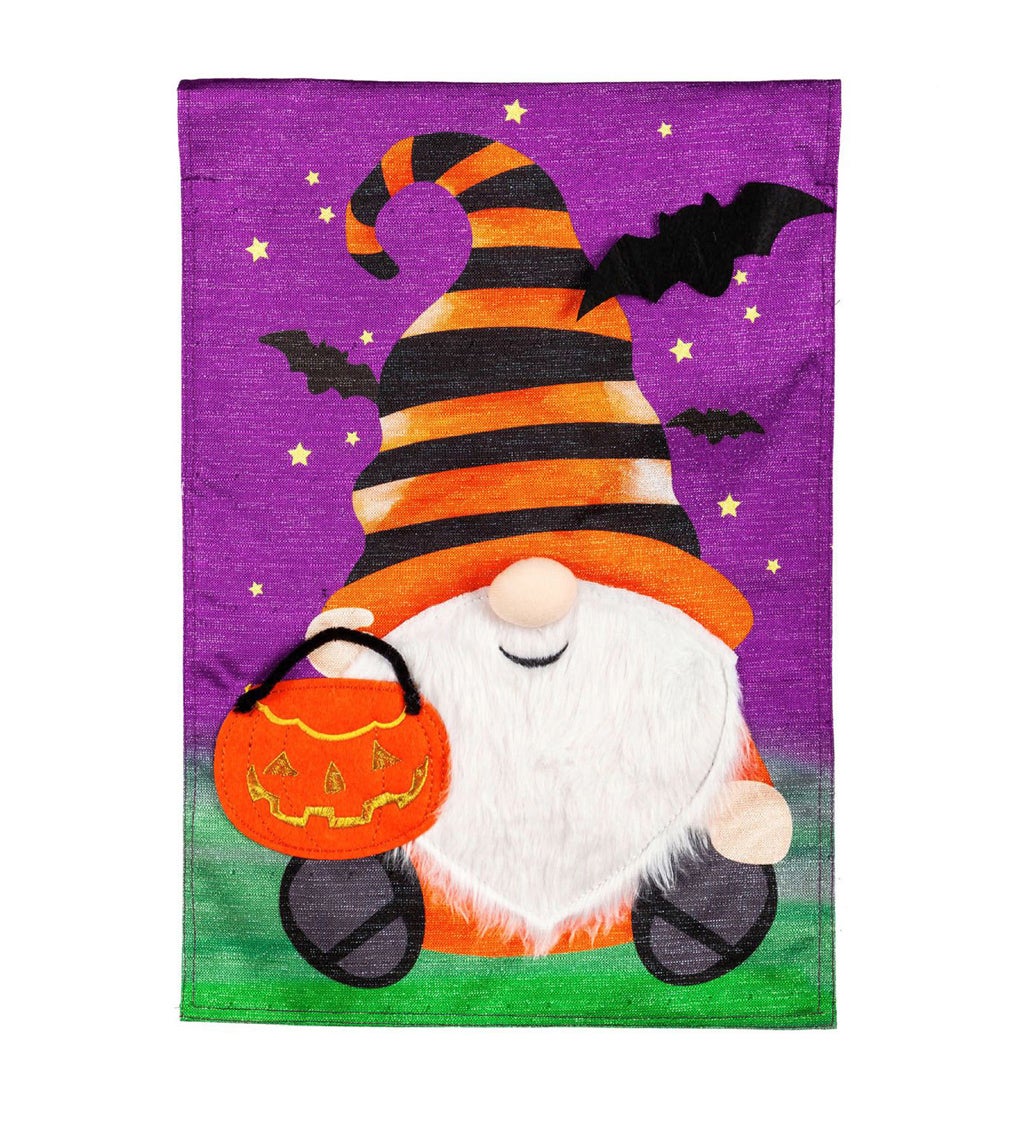 Halloween Gnome Garden Shimmer Linen Flag