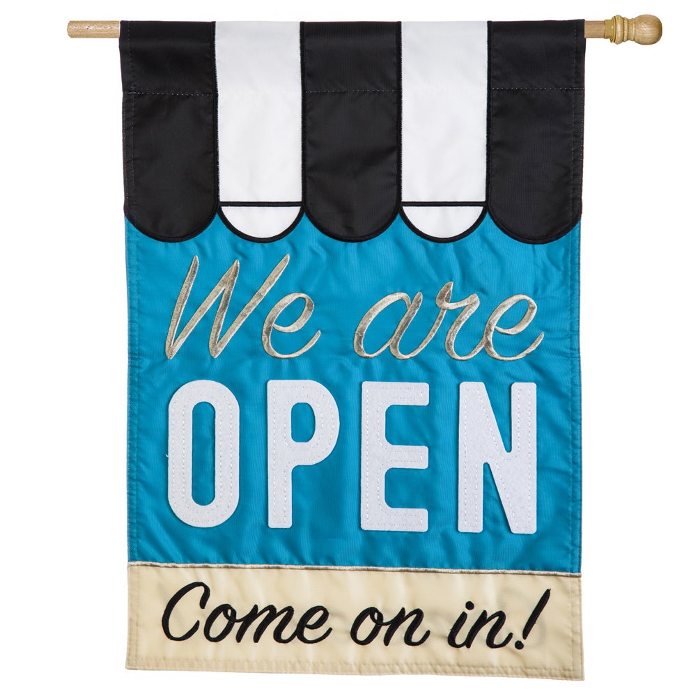 We Are Open Appliquouse Flag