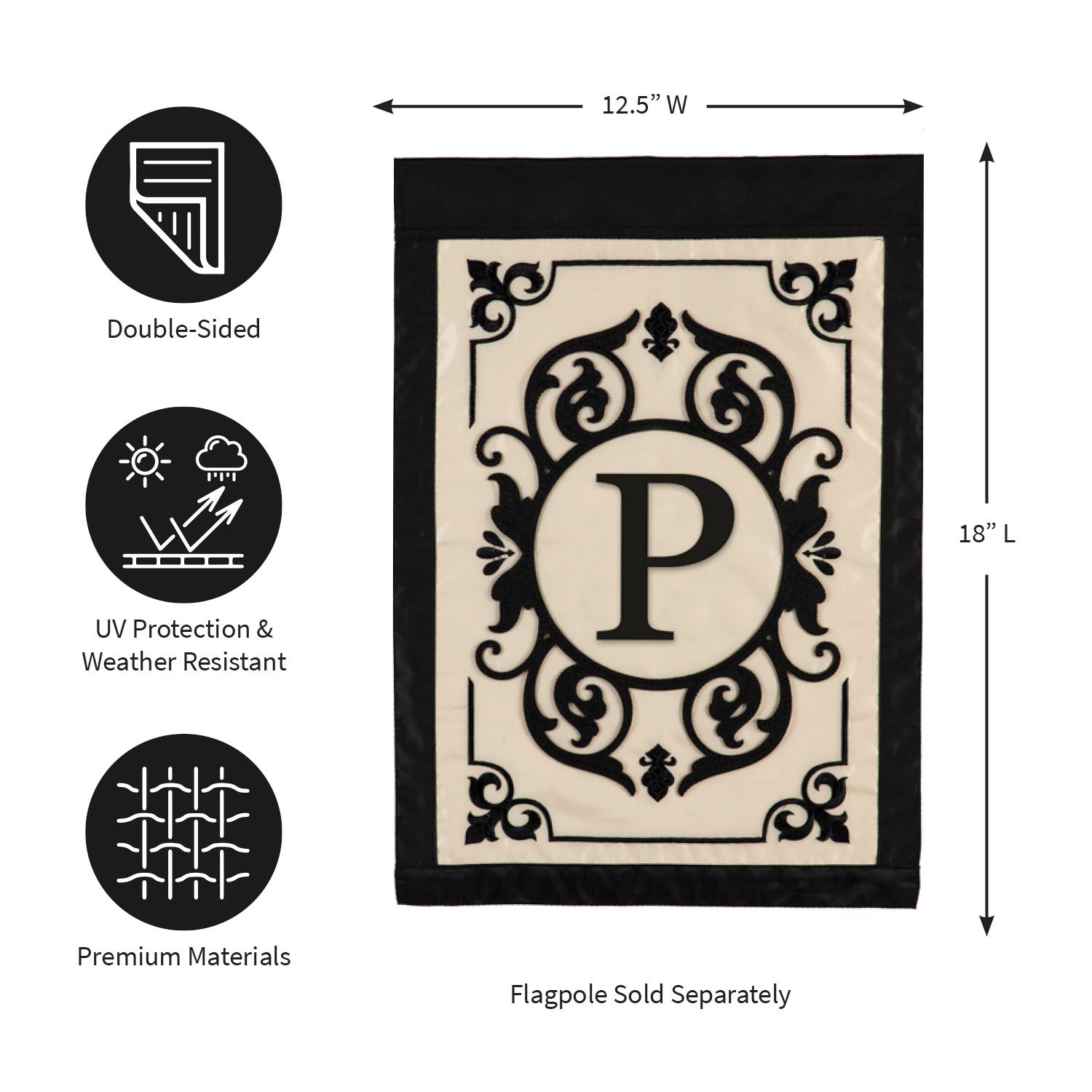 Cambridge Monogram Garden Applique Flag, Letter P