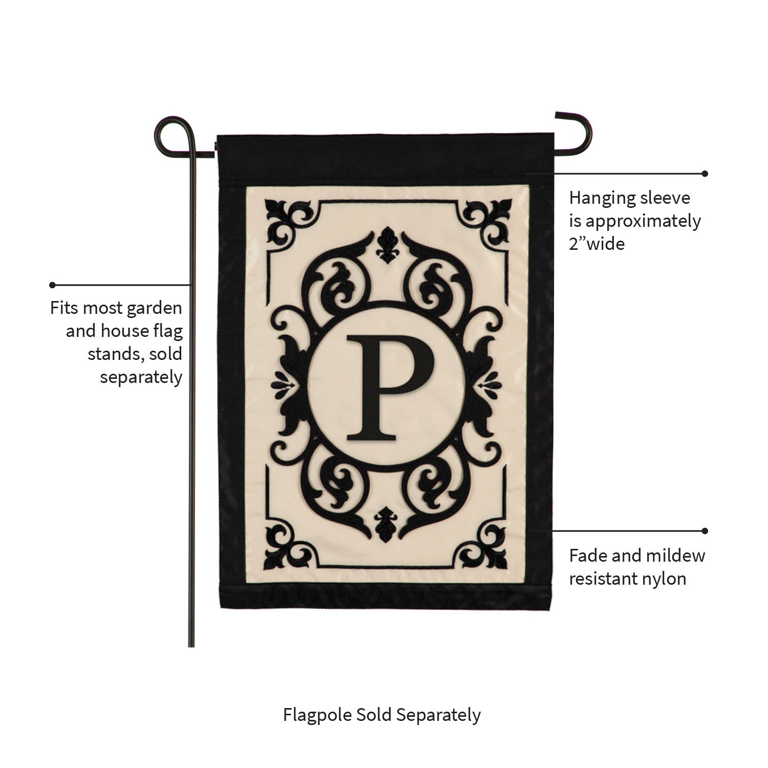 Cambridge Monogram Garden Applique Flag, Letter P