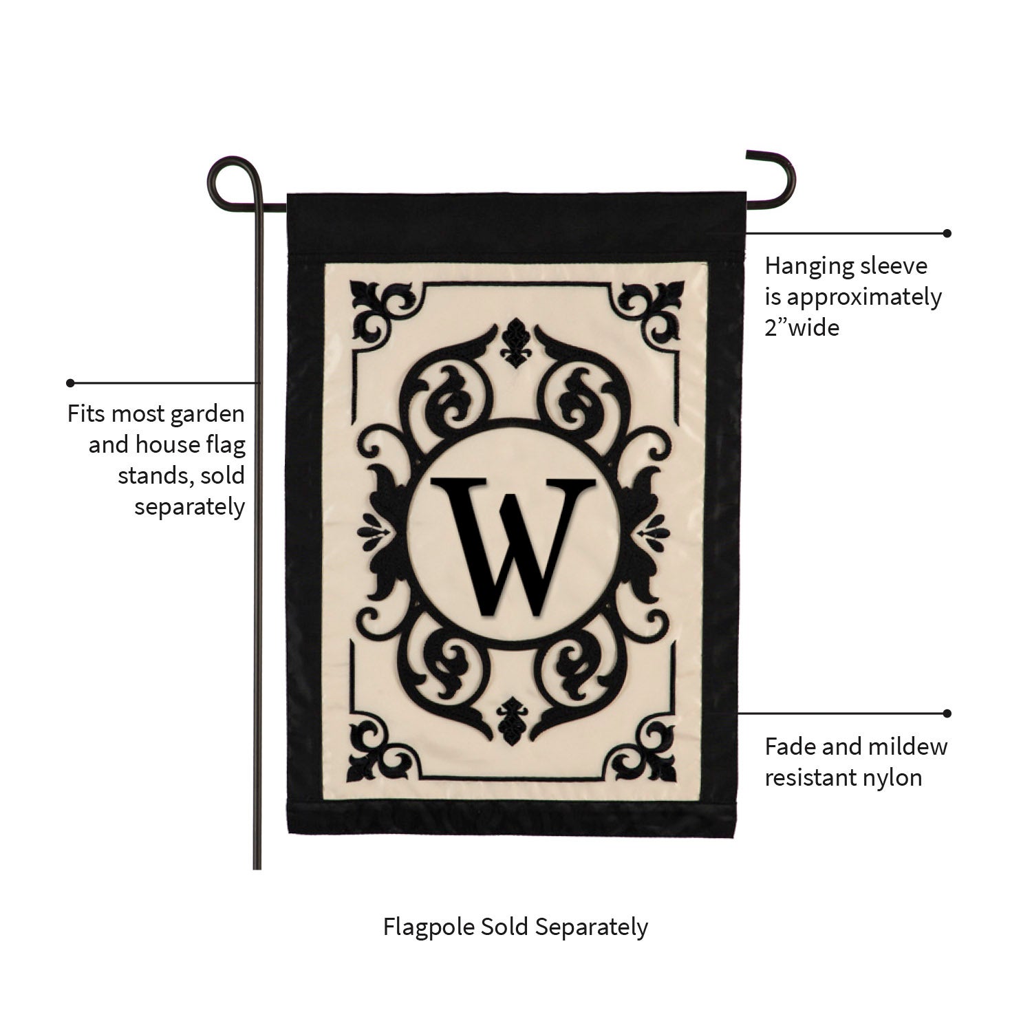 Cambridge Monogram Applique Garden Flag, Letter W