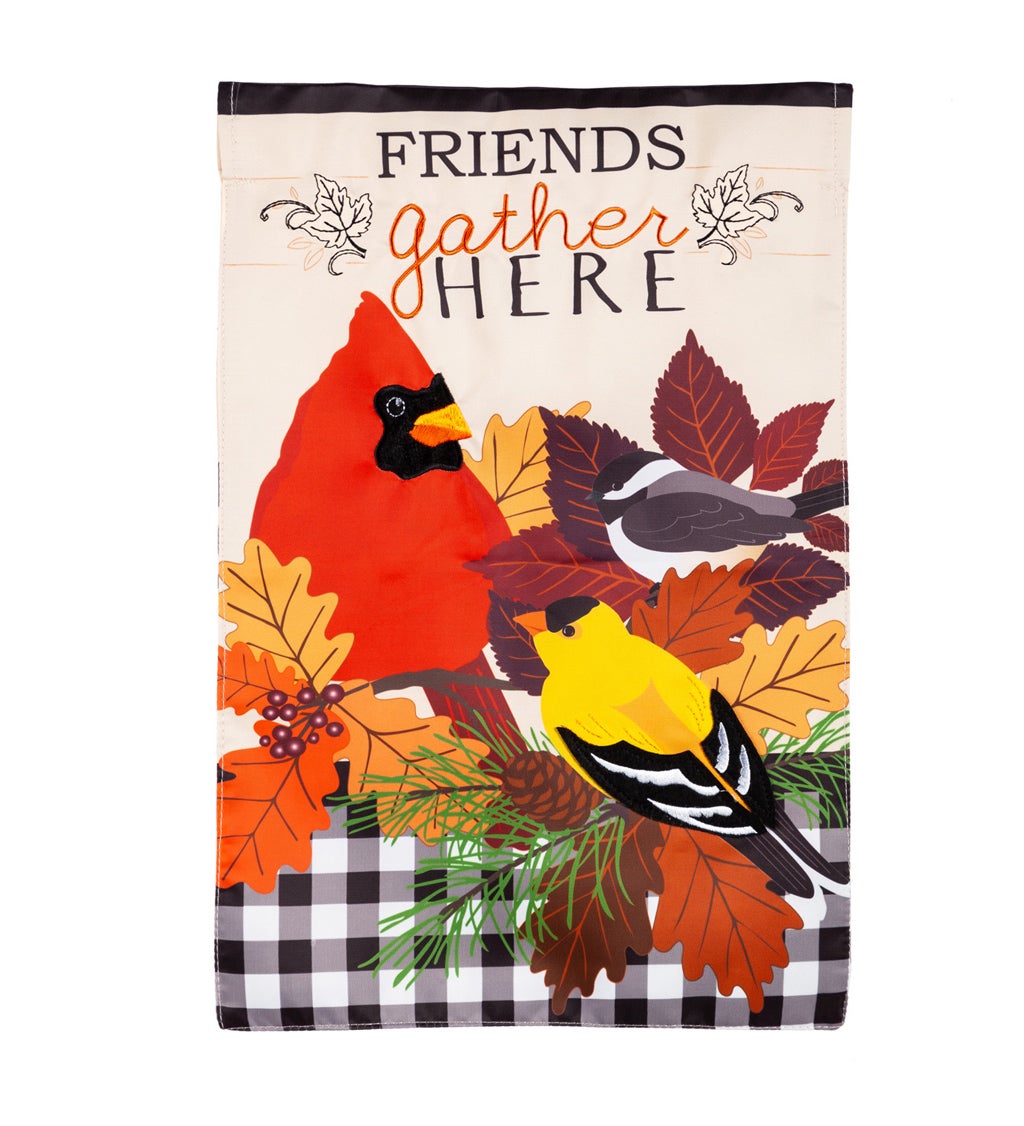 Fall Songbirds Gather Garden Applique Flag