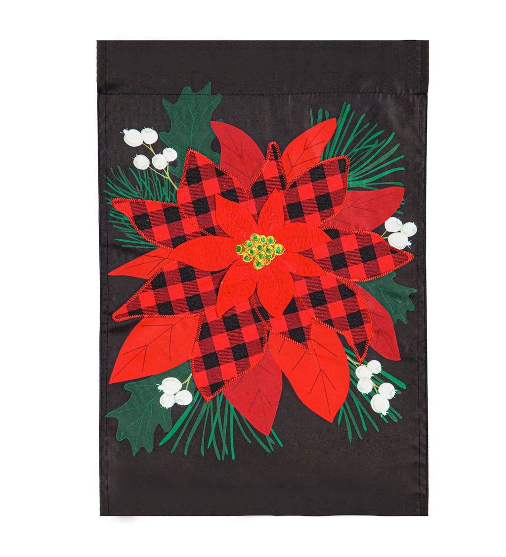 Buffalo Check Poinsettia Garden Applique Flag