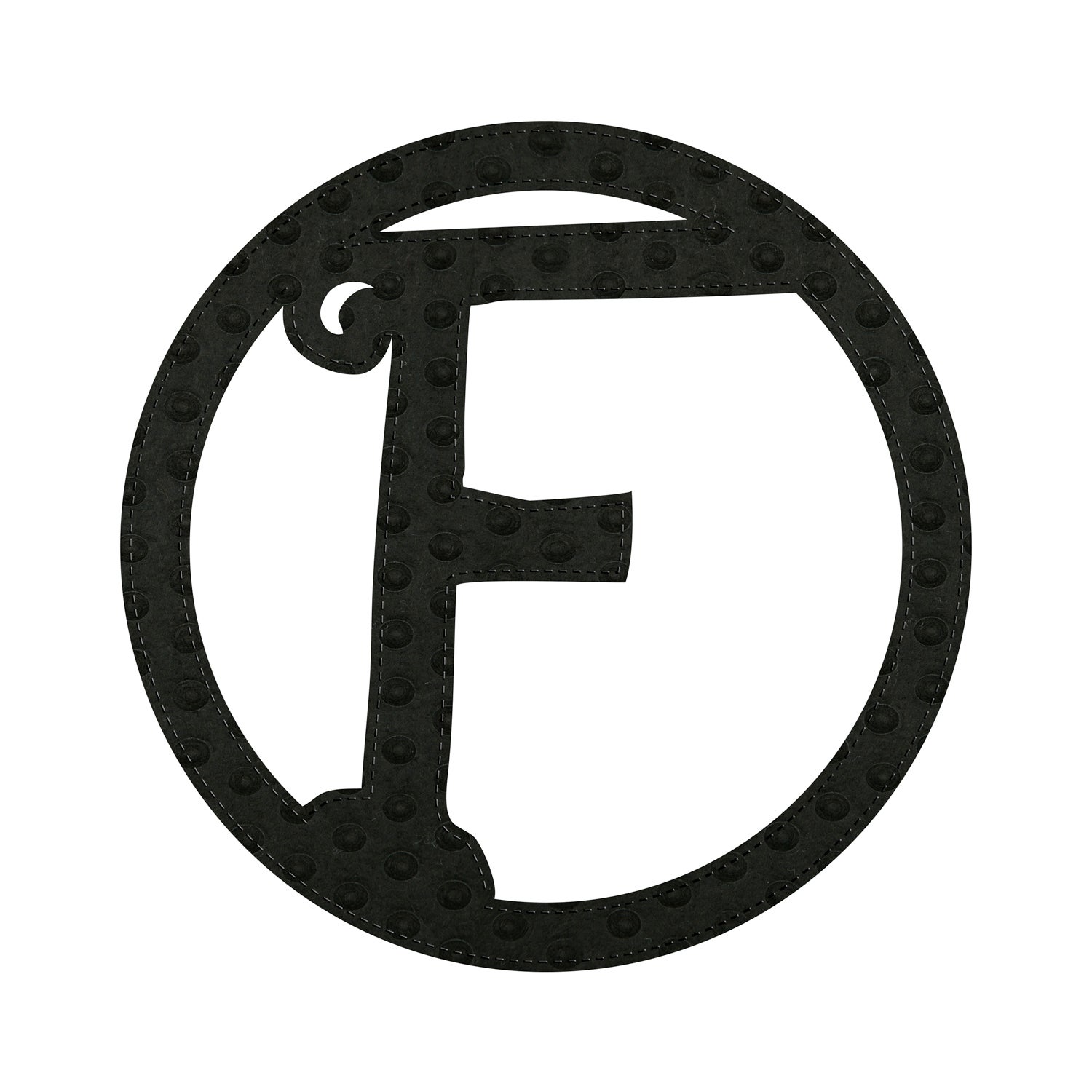 Pin-On Black Embossed Felt Monogram, Letter F