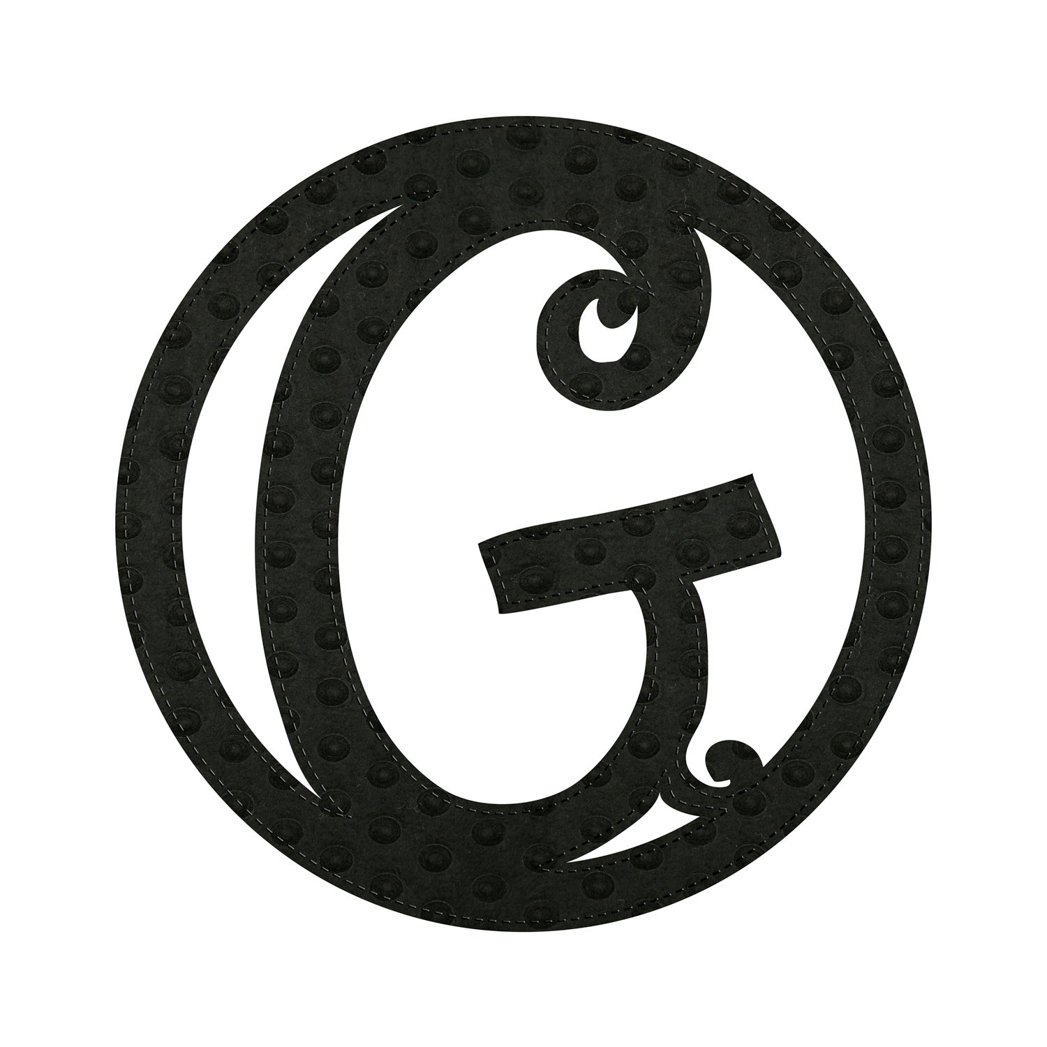 Pin-On Black Embossed Felt Monogram, Letter G