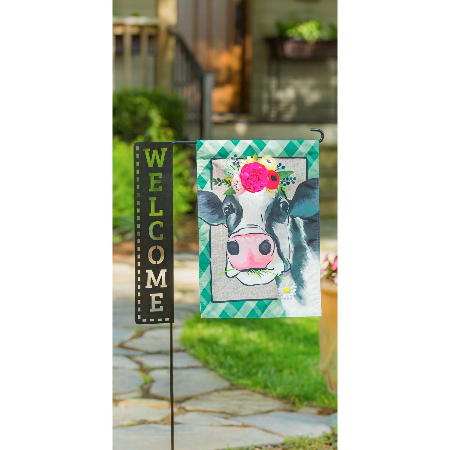 Welcome Laser Cut Garden Flag Stand