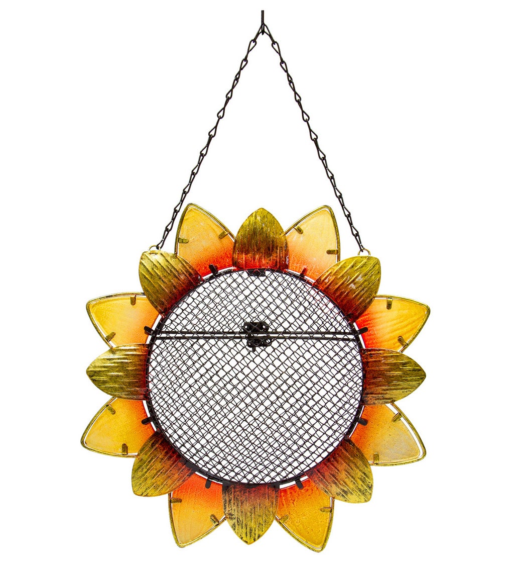 Metal and Glass Sunflower Bird Feeder with Perch