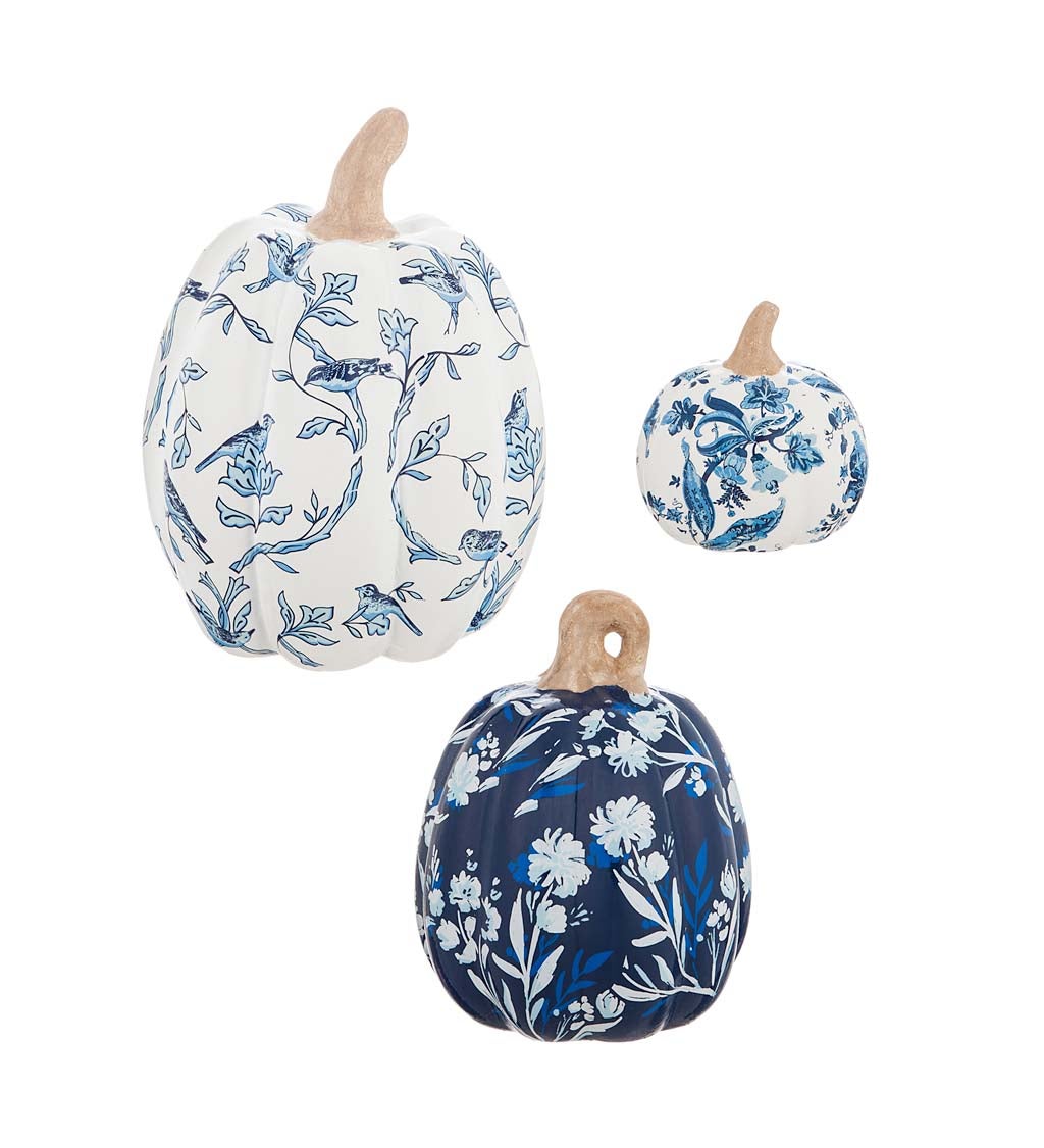Artisan Blues Set of 3 Printed Ceramic Pumpkins