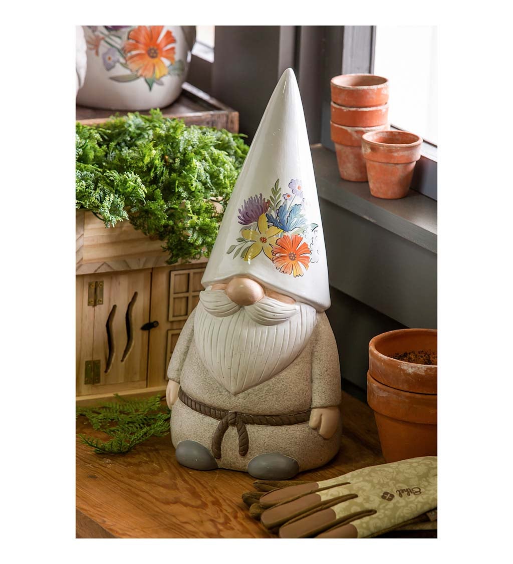 14"H Ceramic Wildflower Gnome Garden Statuary