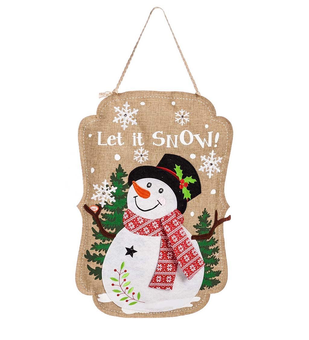 Lighted Sparkle Snowman Burlap Door Décor