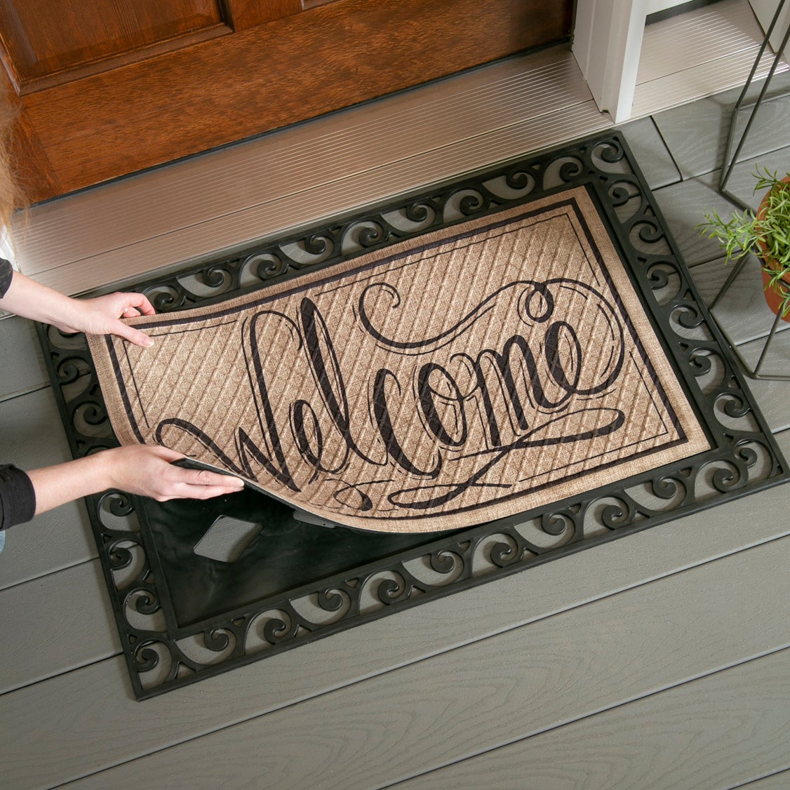 Cutout Scroll Embossed Floor Mat Tray, 36" x 24"