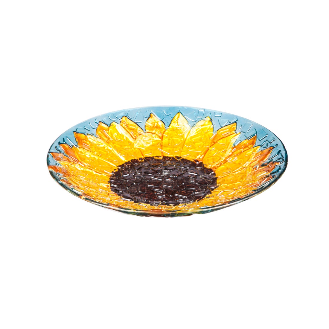 Sunflower Crushed Glass Bird Bath Bowl
