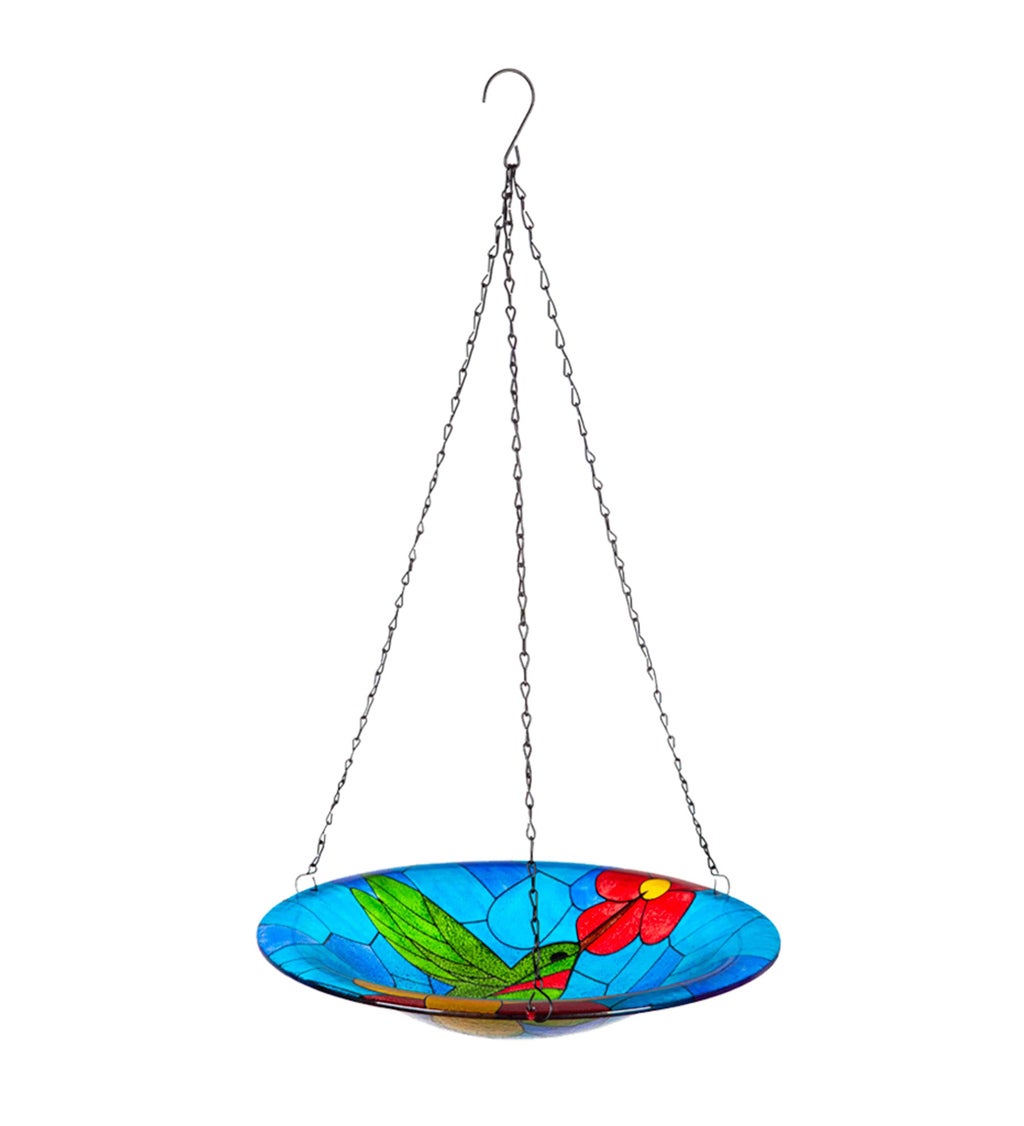 14" Glass Hanging Birdbath, Hummingbird