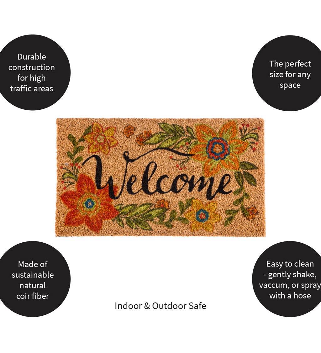 Colorful Floral Coir Welcome Mat