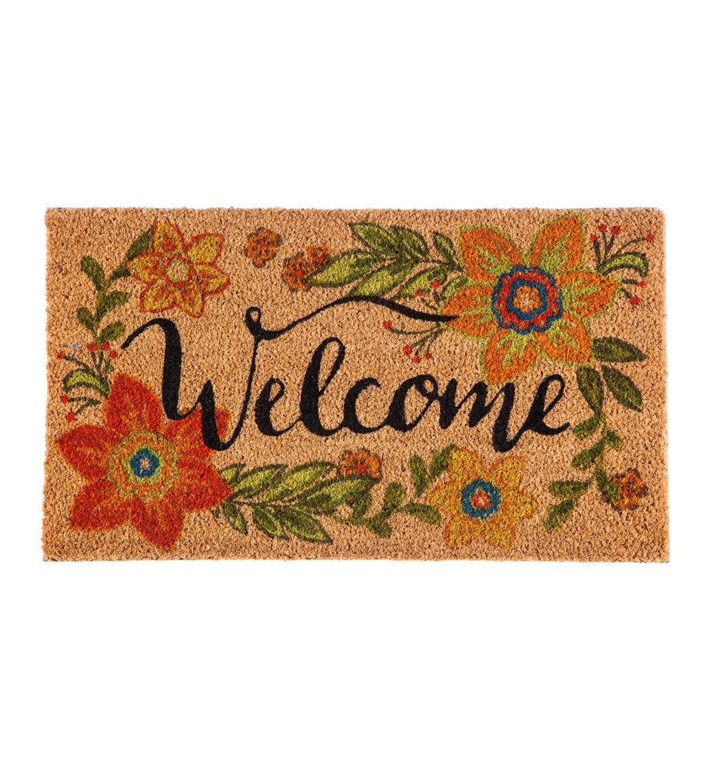 Colorful Floral Coir Welcome Mat