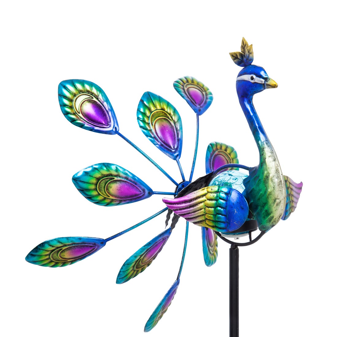 37"H Solar Peacock Staked Wind Spinner