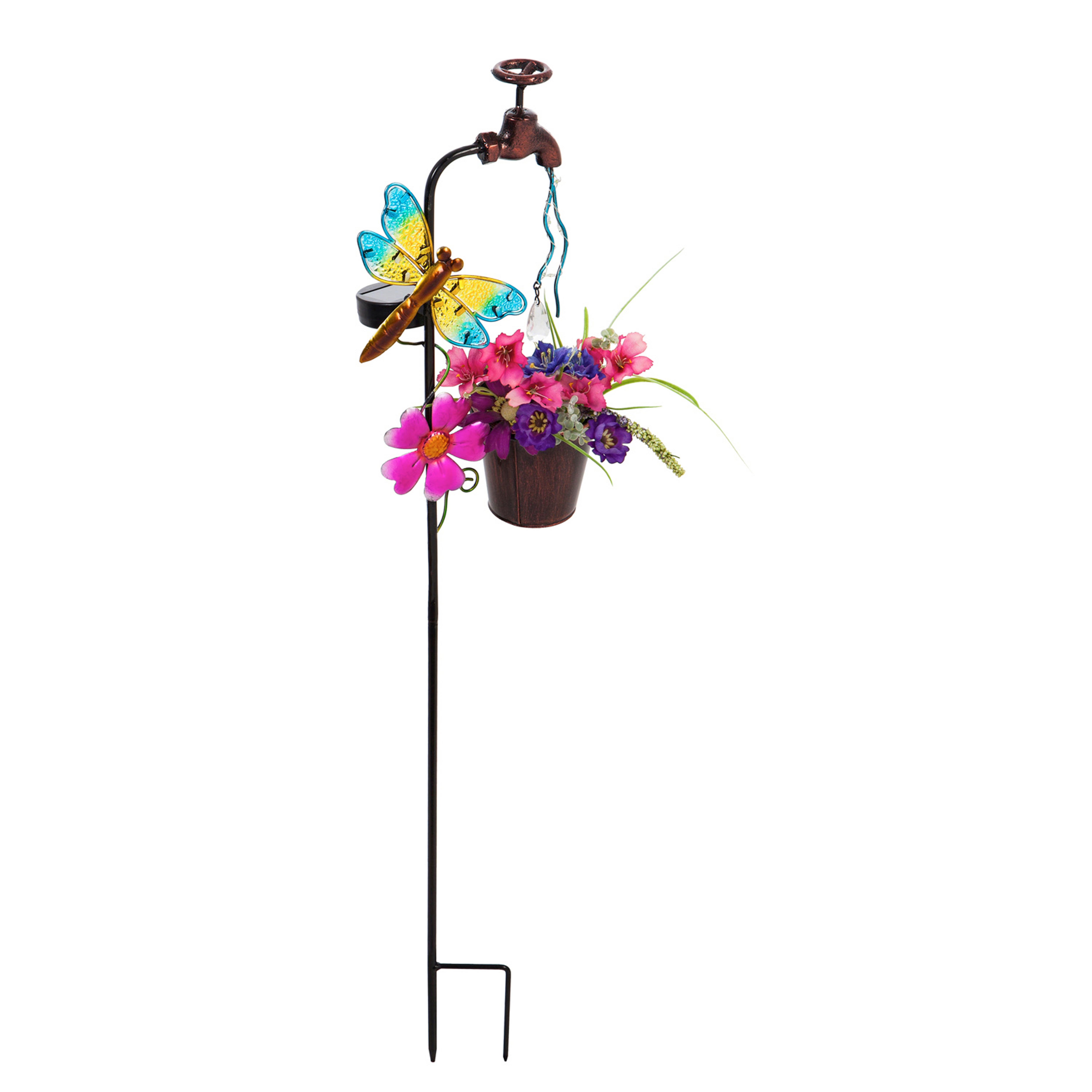 36.25"H Twinkling Light Solar Garden Stake, Dragonfly, Faucet Shaped