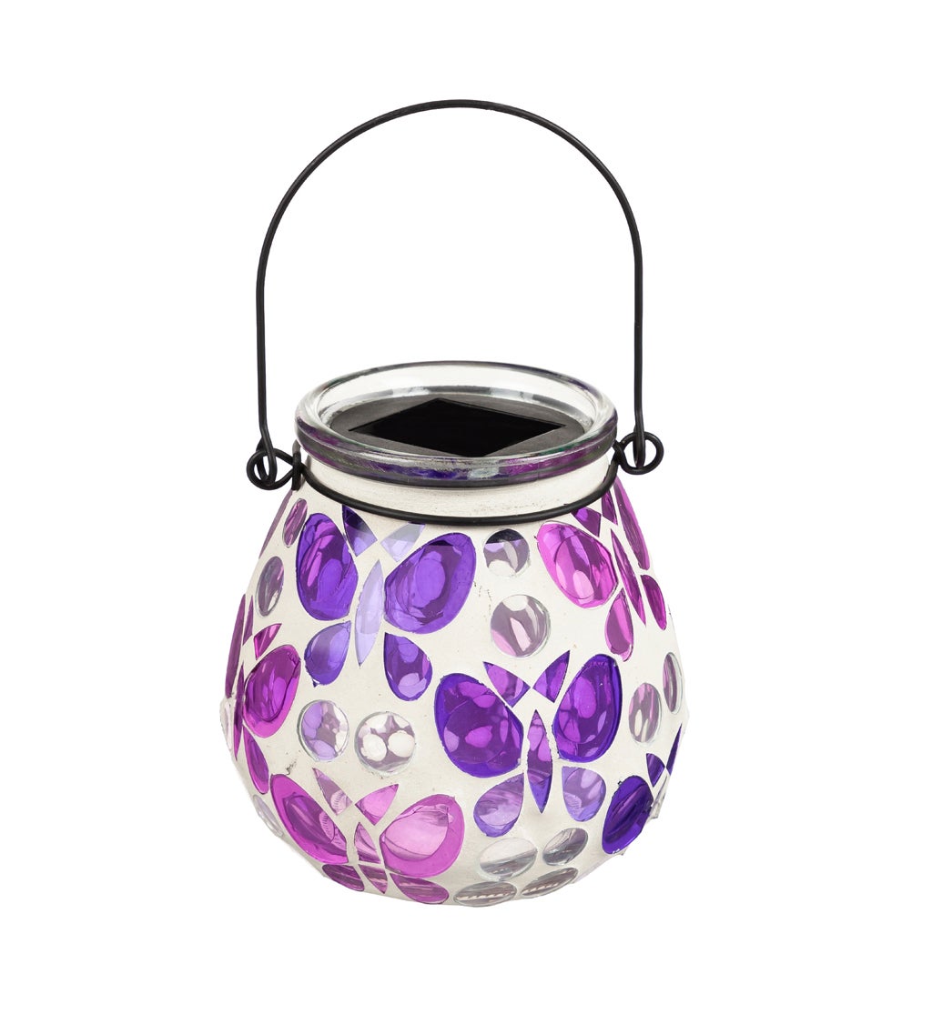 Garden Icons and Florals Mosaic Solar Lantern, Purple Butterfly