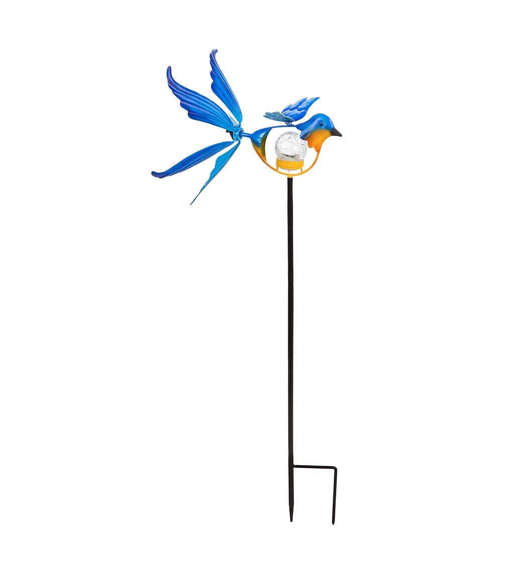 38"H Solar Blue Bird Staked Wind Spinner
