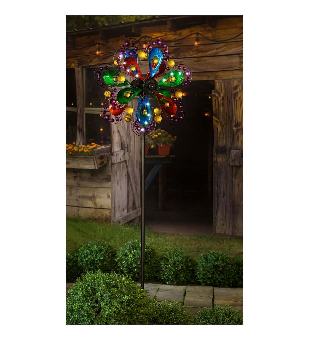 75"H Solar Wind Spinner, Colorful Petals with Dots