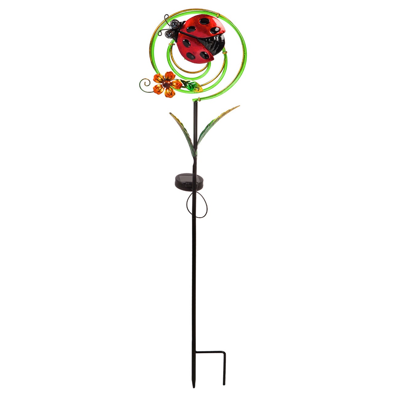 35.75"H Chasing Light Solar Swirl Garden Stake, Ladybug