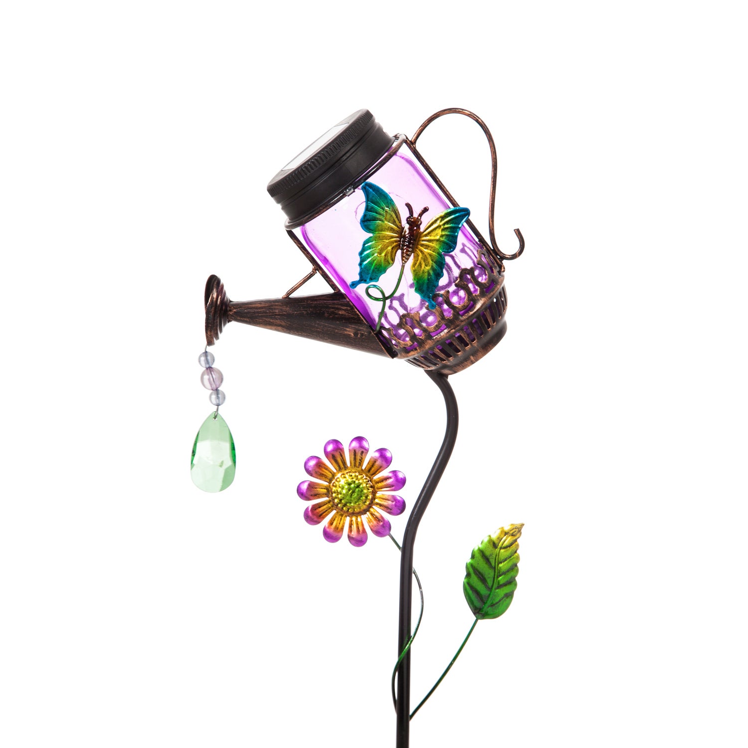 38.5"H Solar Jar Watering Can, Butterfly