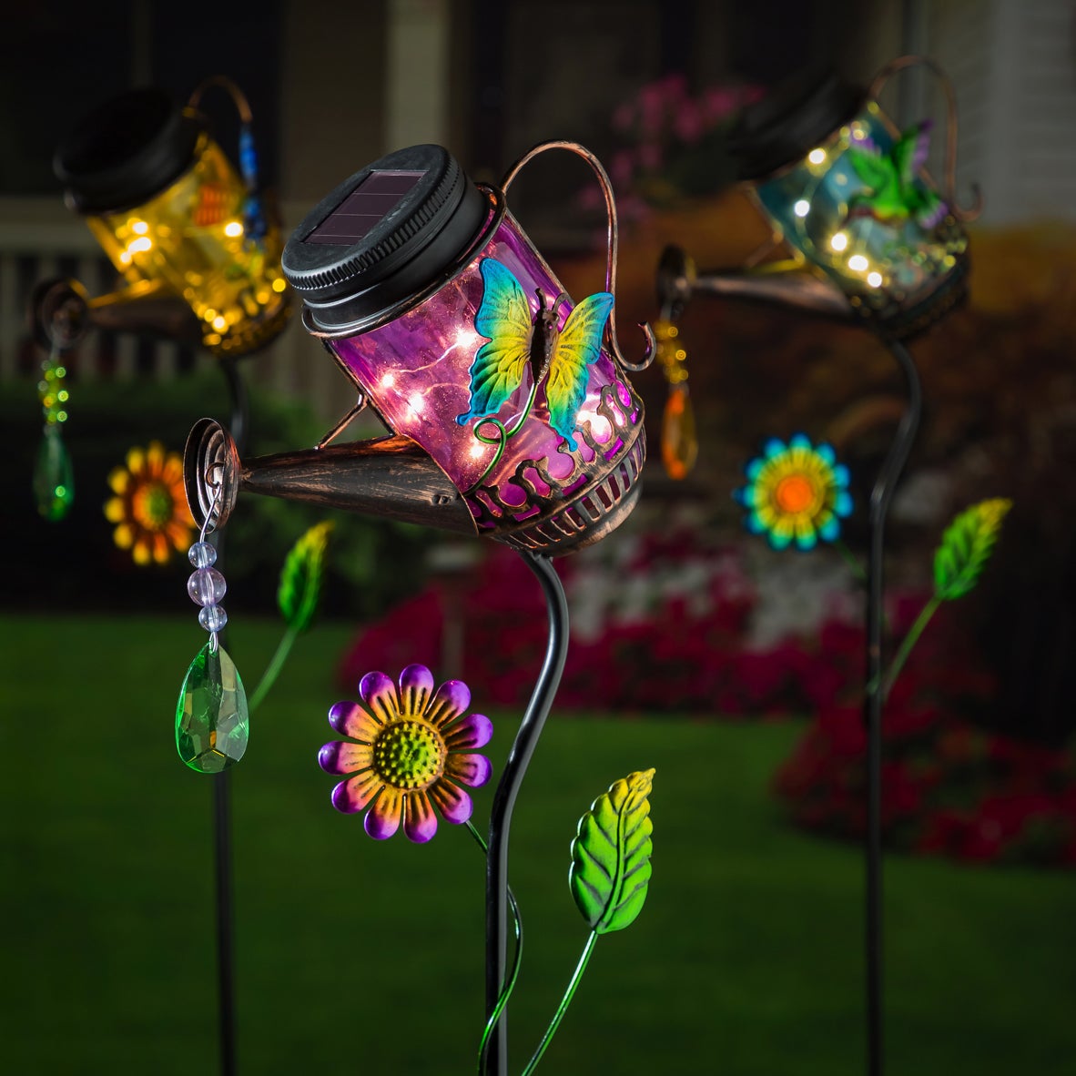 38.5"H Solar Jar Watering Can, Butterfly