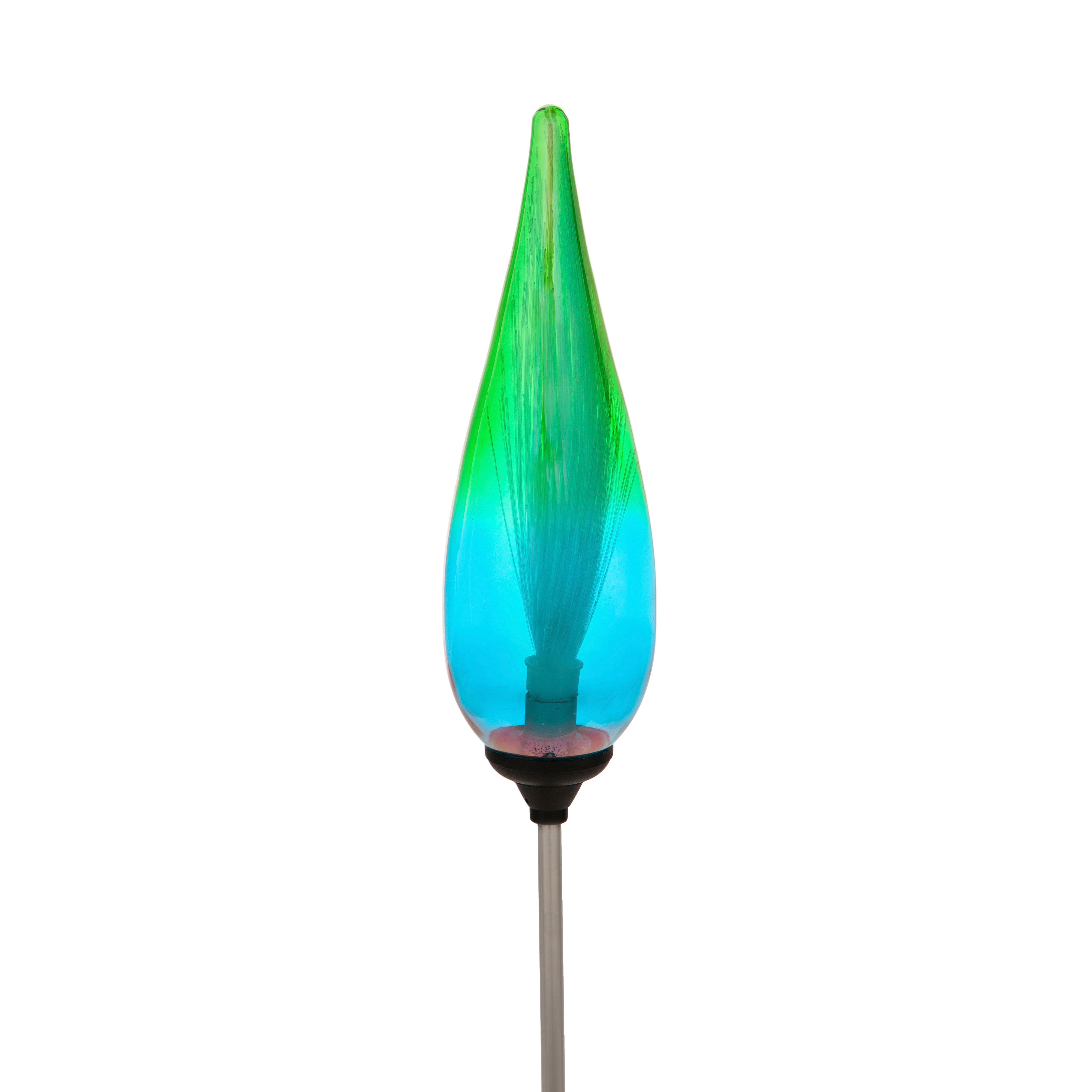 Fiberoptic Solar Glass Torch, Iridescent Green and Blue Ombre