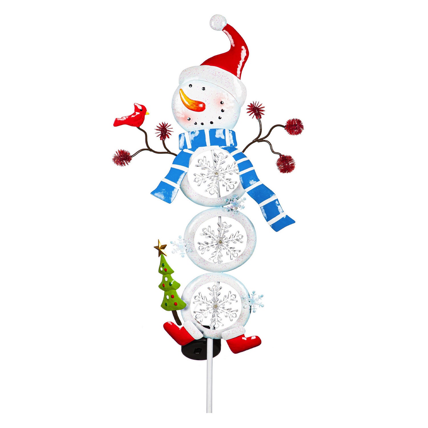 38"H Color Changing Stacked Snowman Solar Garden Stake, Snowflake